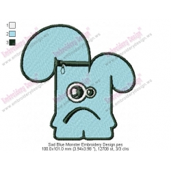 Sad Blue Monster Embroidery Design